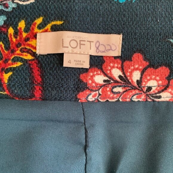 Loft Hunter Green Floral Textured Pencil Skirt Size 4 Pockets Cotton Lined - Picture 10 of 11